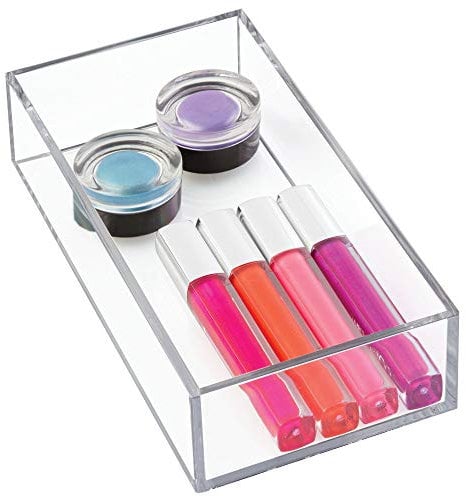 iDesign Organizador de maquillaje y cosméticos, organizador de cajones pequeño de plástico libre de BPA, caja apilable para baño, cocina y oficina, transparente