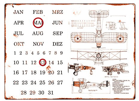Interluxe WANDKALENDER Blechschild Kalender Flugzeug BAUPLAN Modellbau RC Werkstatt Modellflug Shabby Vintage Geschenk Dekoration Haus Wohnung