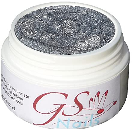 GS-Nails UV Farb-Gel für Nail-Art & Nagel-Design - 5 ml UV-härtendes Cover-Gel - Nail-Gel - selbstglättendes Nagel-Gel - Metallic Silber - D2