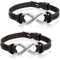 JewelryWe Schmuck 2PCS Herren Damen Armband, Infinity Zeichen Charm Armreif, Leder Echtleder Edelstahl, Schwarz Silber