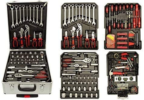 Cassetta Chiavi a Cricchetto Attrezzi Chiavi da Lavoro completa, Valigia Trolley SET 186 Pezzi