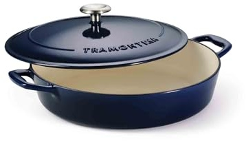 Tramontina Bestow Enamelled Cast Iron Shallow Casserole Dish, 30 cm (3.8l), Blue, for Induction and All Hobs, Oven-Safe to 230°C, 31700206