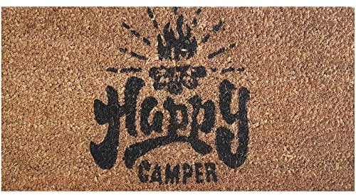 Bestlivings Fußmatte Kokos 25x50cm im Design: Happy Camper - Schmutzfangmatte für Innen- und Außenbereich, Fussmatte schmal - PVC Unterseite