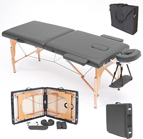 PortaLite Classic Massage Table - Portable Lightweight Mobile Wooden Beauty Bed Therapy Couch - Strong Frame + 5cm Foam + Face Cushion + Head Cradle + Carry Case + Side Armrest + Reiki Panels (Black)