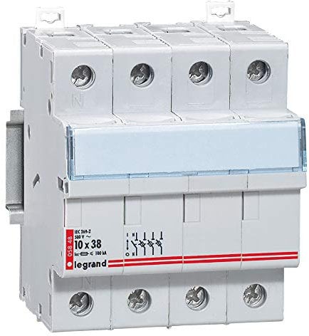 Legrand 005848 M ou gG Coupe-Circuit Sectionneur Tripolaire Neutre pour Cartouche Cylindrique Industrielle, 10mmx38mm, 500V, Gris