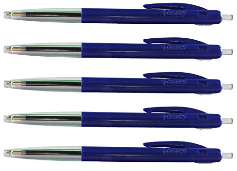 BIC 5 Stück Kugelschreiber M10 Clic Medium pte Moy. 1 mm Blaue Tinte