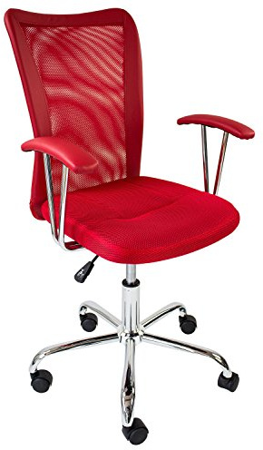 AVANTI TRENDSTORE - Migalli - Sedia da ufficio in tessuto a rete traspirante con braccioli, girevole e su rotelle, altezza regolabile, in diversi colori disponibile,LAP 58x86-96x52cm (Rosso)
