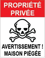 Adhesif Concept - Sticker propriété privée Maison piégée (Lot de 4ex) - Rouge - Vinyle - Montage mural ou sur porte - Avertissement - Style Avertissement