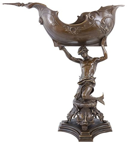 Kunst & Ambiente - Wassermann mit Bronzeschale - Jugendstil Tafelaufsatz in Bronze - Skulpturen kaufen - Bronzefigur - Auguste Moreau Skulptur
