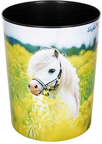 Läufer 26662 Papierkorb Pferd im Rapsfeld, 13 Liter Mülleimer, perfekt für das Kinderzimmer, rund, stabiler Kunststoff, Abfalleimer für Kinder