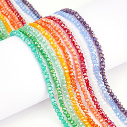 PH PandaHall 1400 pcs 3,5mm perles de verre cristal toupie 10 couleurs brins de perles à facettes pour bracelet collier bricolage artisanat fabrication de bijoux, 10 supports