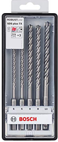 5tlg. Hammerbohrer SDS Plus-7X Set (für Beton und Mauerwerk, Ø 6/6/8/8/10 mm, Robust Line, Zubehör Bohrhammer)