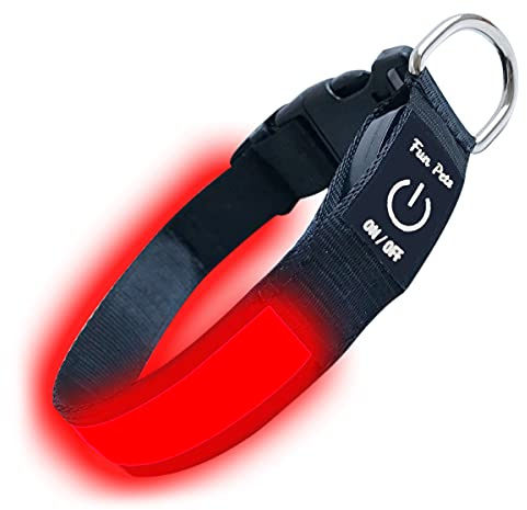 Fun Pets LED Dog Collar in Red - USB Rechargeable Pet Safety Collar - Great Visibility & Improved Safety (40cm - 50cm / 15.7 - 19.7)