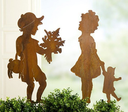 Gartenstecker 'Mädchen & Junge', 2-teiliges Set, 57 cm, rusty