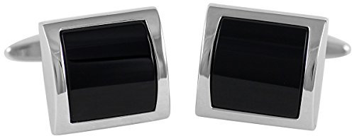 LINDENMANN Manschettenknöpfe, silberfarben mit Onyx, Geschenketui, 10041
