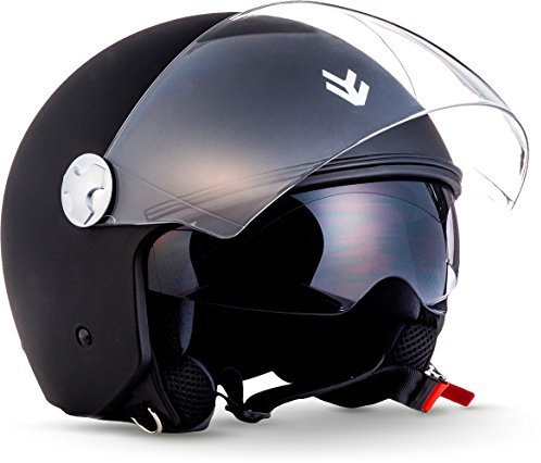 ARMOR HELMETS® AV-63 „Matt Black“ · Jet-Helm · Motorrad-Helm Roller-Helm Scooter-Helm Moped Mofa-Helm Chopper Retro Vespa Pilot · ECE 22.05 Sonnenvisier Schnellverschluss Tasche M (57-58cm)