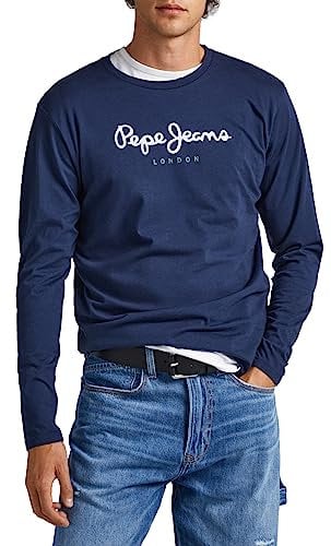Pepe Jeans Eggo Men's T-Shirt Slim Fit Long Sleeve Blue (Navy), XL