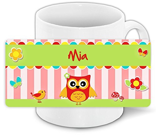 Eulen-Tasse mit Namen Mia und schönem Eulenmotiv für Mädchen