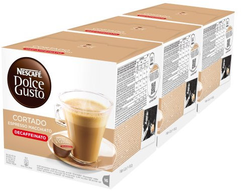Nescafé Dolce Gusto Espresso Cortado Decafeinato, Lot de 3, 3 x 16 Capsules