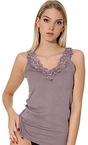 Damen Shirt, Unterhemd mit extra großer Spitze, Trägershirt ohne Seitennaht - Cottonprime