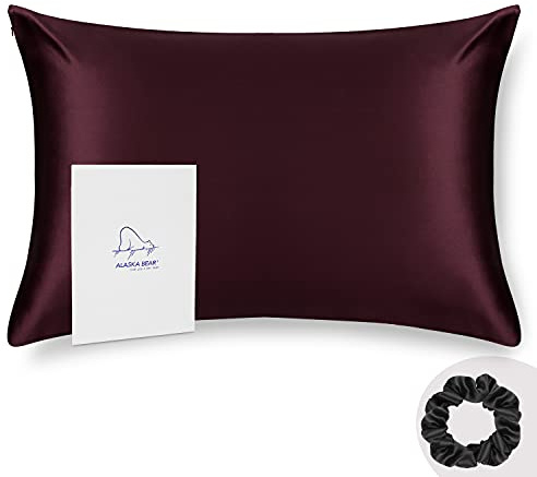 ALASKA BEAR - Natural Silk Pillowcase, Hypoallergenic, 19 momme, 600 thread count 100 percent Mulberry Silk, Standard Size 50x75 cm with hidden zipper(Burgundy red)
