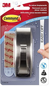 Command WMR03BN 1 Gancio Classico Metallico L e 2 Strisce, Resistente all'Acqua, Argento