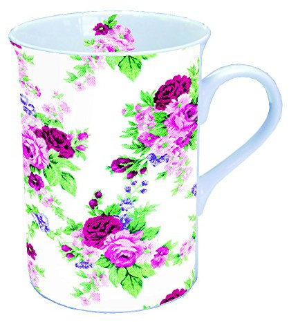 Ambiente Porzellan Tasse Becher Teetasse Mug Antoinette Rosen 0,25 L Fine Bone China Weiss Rosa