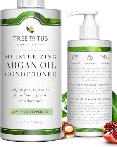 Tree To Tub All Hair Type Hydrating Argan Oil Conditioner for Dry or Oily Hair & Sensitive Scalp - Moisturizing Sulfate Free Conditioner for Women & Men w/Organic Coconut Oil, All Natural Peppermint