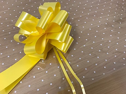2m x 80cm White Dot Cellophane Wrap (folded). Including 1 x (Yellow) 50mm Pull Bow. Florist Quality / Bouquet / Gift / Basket Wrapping. (Yellow)