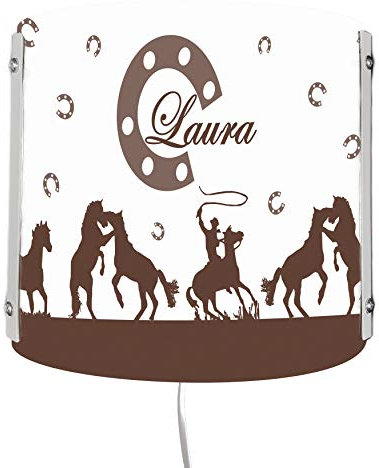 CreaDesign WA-1111-08, Cowboy Pferde braun, Kinderzimmer Wandlampe personalisiert mit Namen, Nachtlicht/Schlummerlicht für Steckdose, E14, 22 x 22,5 x 8,5 cm