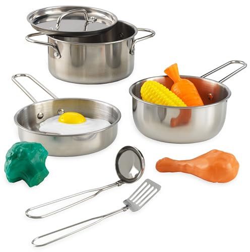 KidKraft Ensemble Batterie de Cuisine Enfant Deluxe en Métal, Ustensiles de Cuisine et Jouet Aliments, Accessoire pour Dinette, Jouet Enfant dès 3 Ans, 63186