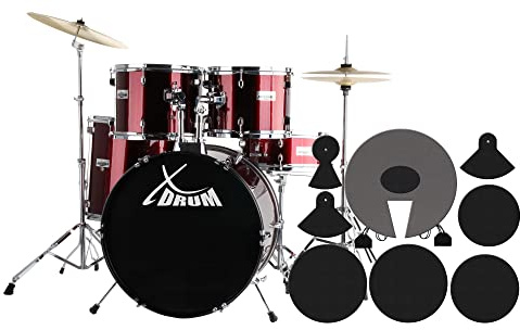 XDrum Semi 22 Standard Schlagzeug Lipstick Red - 22 BD, 12 TT, 13 TT, 16 FT, 14 SD - Set inkl. Dämpfer - Rot