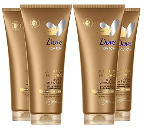 Dove Derma Spa Fake Tan, Tanning Moisturiser, Gradual Tan Moisturiser, Skinny, Self, Face with Aloe Vera Extract and Hydrating Glycerin (Pack of 4)