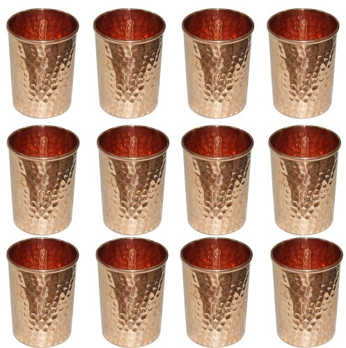 Zap Impex ® Vaso cobre vidrio martillado para la curación ayurvédica de producto sistema de 12
