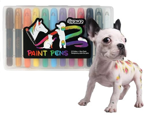 Opawz 12 Bolígrafos de Pintura para Mascotas, Tinte Temporal para el Pelo de Perro, Crayones de Colores, Pintura de Marcado para Perros, Gatos, Aves y Caballos