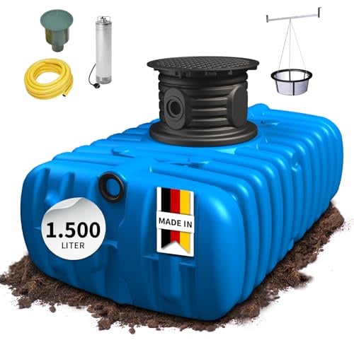 4rain Flat S Flachtank-Paket 1500 Liter Garten-Comfort Regenwassertank | Garten-Comfort, Flacher Erdtank mit Pumpe und Wassersteckdose, ideal für Regenwassernutzung