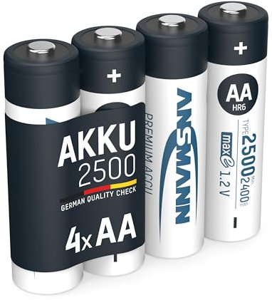 ANSMANN 4x Batterie ricaricabili stilo AA - 2500 mAh 1,2V NiMH - Pila a ricarica veloce - fino a 1000 cicli di ricarica eco-friendly