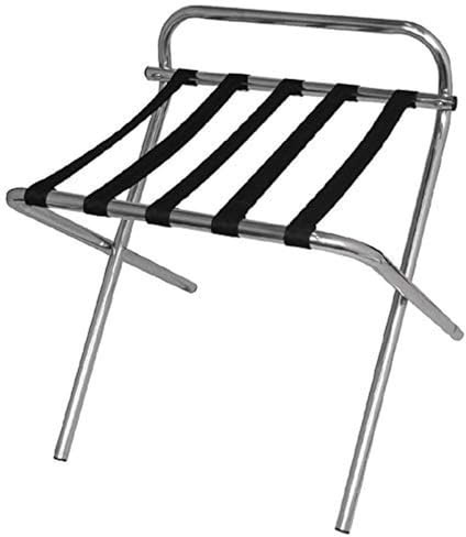 Bolero Metall-Gepäckablage, klappbar, 25 kg Kapazität, abgerundeter Edelstahlrahmen mit schwarzen Nylongurten, erhöhte Rückseite - Vermeidung von Wandbeschädigungen, verspiegelter Stahlrahmen, CB510