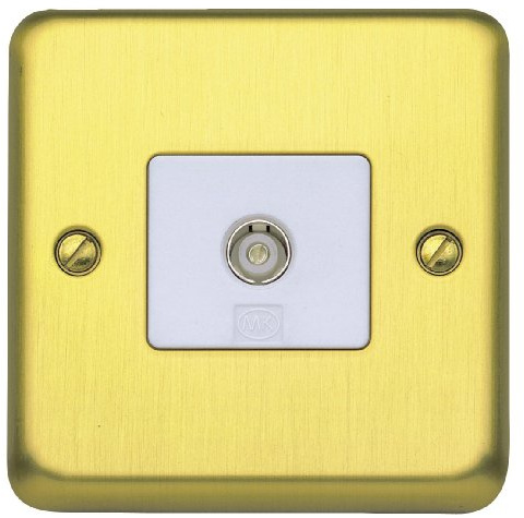 MK Albany Plus TV/FM Single Socket in Brass K3580 SAB