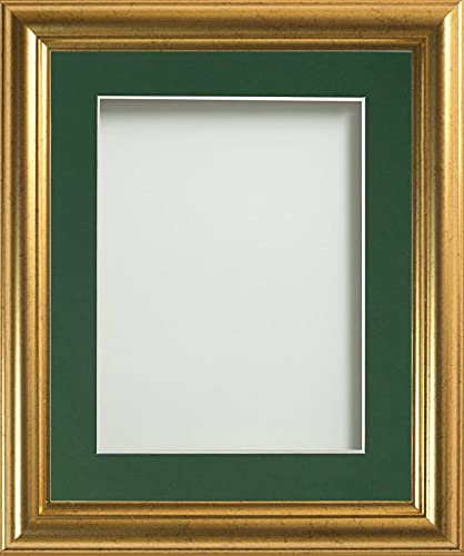 Frame Company Eldridge Gold 14x11 inch Picture Photo Frames With Bottle Green Mount for Image A4 *Choice of Sizes* Fitted with Real Glass