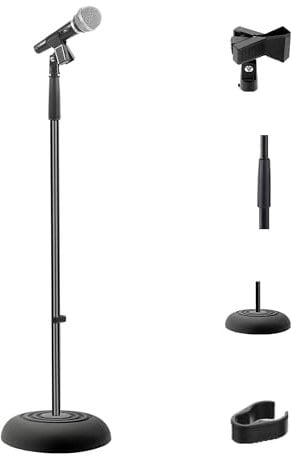 Pyle Mikrofonständer, Microphone Stand, Universalmikrofonhalterung mit robustem Kompaktsockel, höhenverstellbar von 0,85 bis 1,52 Meter