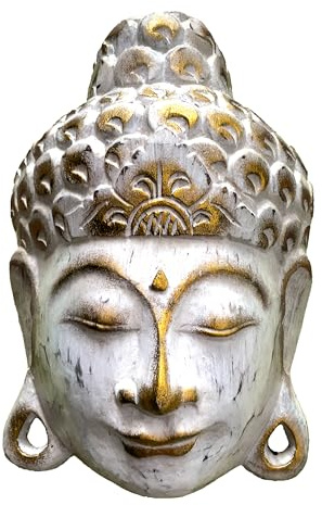 Woru Buddha - Maske White Wash, handgearbeitete Holz-Maske aus Bali, Wandmaske, in 2 Größen, 25 und 35 cm (25 cm)