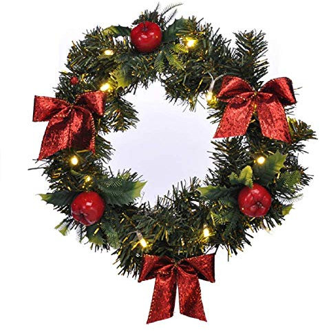HI LED beleuchteter Türkranz mit Dekokugeln Kranz Weihnachtskranz Adventskranz, Beleuchtung batteriebetrieben