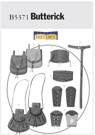 Butterick Patterns B5371 Size XM Small - Medium - Large Misses'/ Men's Wrist Bracers, Corset, Belt and Pouches, Pack of 1, White