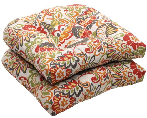 Pillow Perfect Zoe Citrus für drinnen und draußen Getuftete Sitzkissen (runde Rückseite), 100% Polyester, grün, x 19 Inches, 2