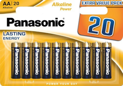 Panasonic, Alkaline Power, AA batterie alcaline, confezione da 20, Mignon, LR6, 1.5V, 7 anni in magazzino, per telecomandi, bilance, orologi, energia affidabile e duratura