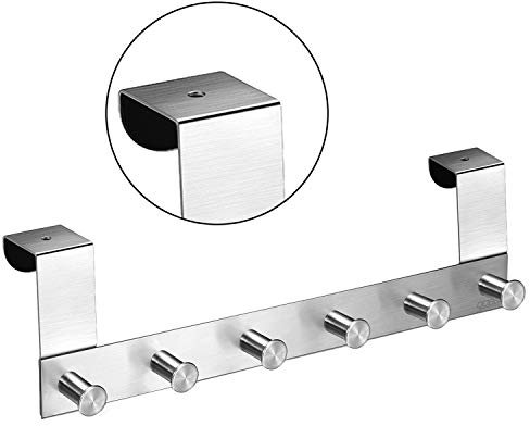 qobobo Edelstahlhaken Türgarderobe Kleiderhaken Türhakenleiste Garderobenhaken 6 Reihe Haken ohne Anlage der Wandbefestigung(für die von weniger als 42 mm Türdicke)