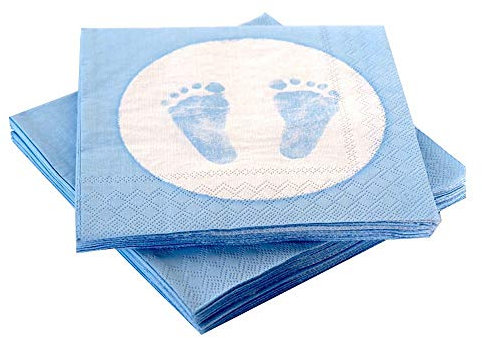 20 Napkins Baby Feet Footprint Light Blue Christening Birth Boy Baby Shower