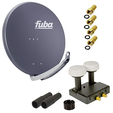 Premium X FUBA 4K 2 Teilnehmer Astra 19,2 Hotbird 13 Digital SAT Anlage DAA 850 A ALU Anthrazit Twin Monoblock LNB 4X F-Stecker 2X Tülle