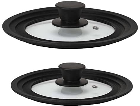 Culinario Juego de 2 Universal de Tapa de Cristal con la Boca Válvula y Borde de Silicona para diámetro de 16/18/20 cm y diámetro de 24/26/28 cm, Cacerola de protección contra Salpicaduras